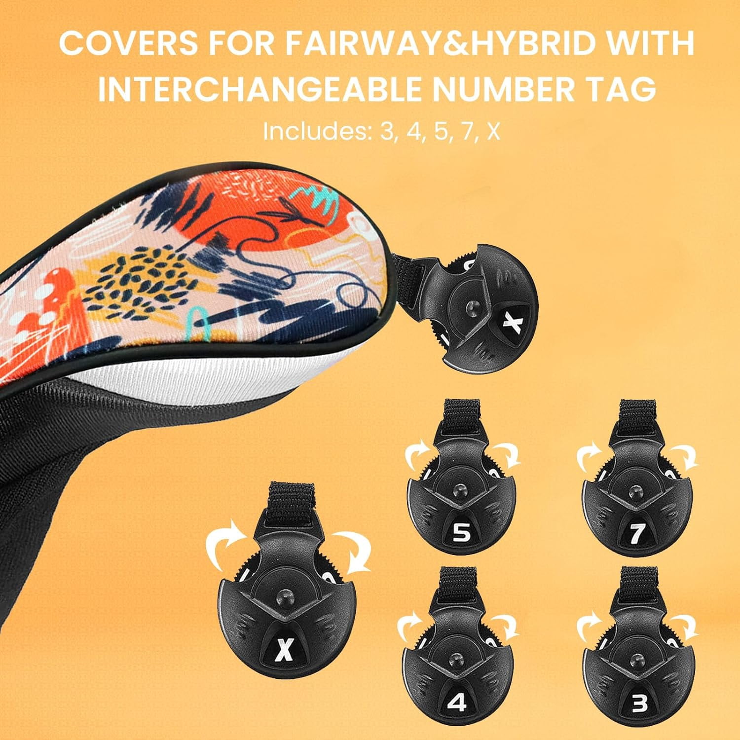 Golf Club Head Covers Woods Driver Fairway Hybrid 3/4/5 Set, Headcovers Men 1 3 5 7 X Interchangeable Number Tag, Fit All Wood Clubs