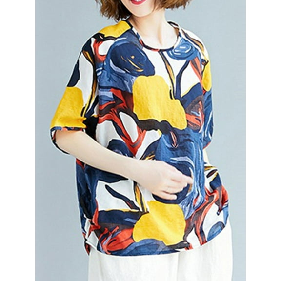 ZANZEA Women O-Neck Half Sleeve Printed Blouse Casual T-Shirt Tops
