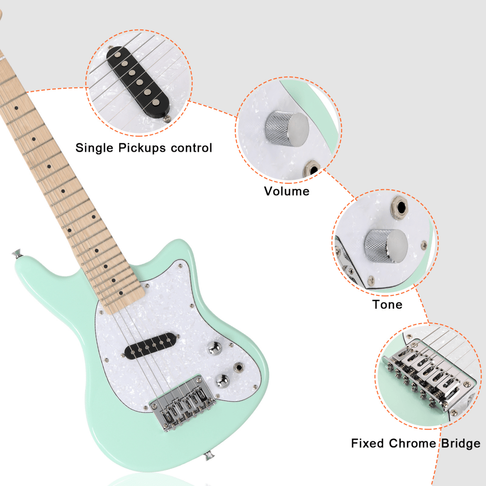 Tcbosik 30 inch Beginner Electric Guitar Starter with 5W Amplifier, Bag, Strap, Plectrum, Power Wire and Wrench Tool for Starter, Light Green