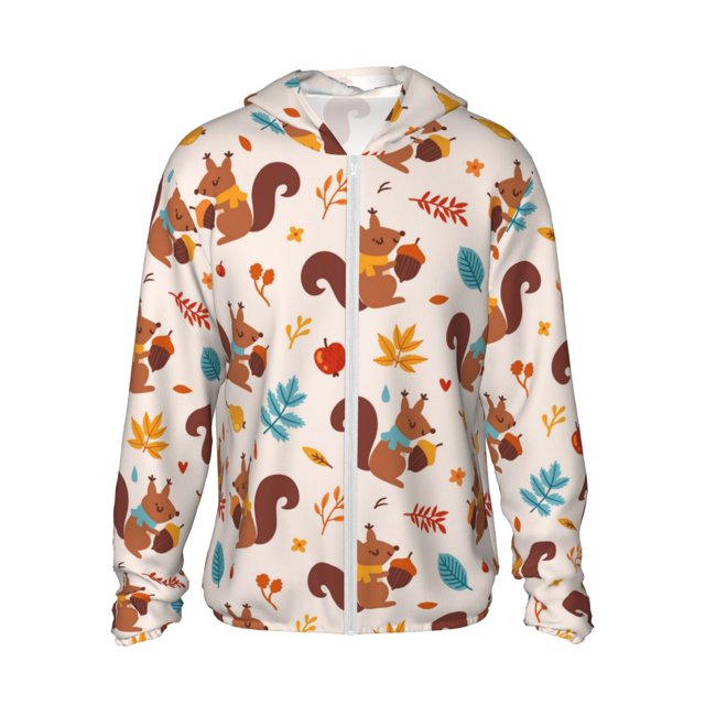 Fotbe Forest Squirrel Nuts Chaqueta con Protección Solar UPF 50+ para Hombre y Mujer, Camisa con Capucha y Bolsillos-Medium