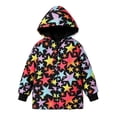 thumbnail image 3 of lnmuld Girls Star Print Plush Lined Hooded Coat Button Front Elastic Cuff Warm Casual Winter Outerwear for Kids Black,8-9 Years, 3 of 6