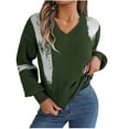 thumbnail image 2 of Itsame Women Pullover Sweaters Loose V-Neck Sweater Long Sleeve Printed Casual Sweatertop Green Size L, 2 of 7