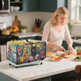 thumbnail image 2 of ZIATUBLES Black Cat Floral Print Decorative Toaster Oven Cover Appliance Protective Case with Top Handle Kitchen Use Stain Resistant Polyester Oven Dust Decor Accessories, 18.5" x 14.5" x 9", 2 of 8