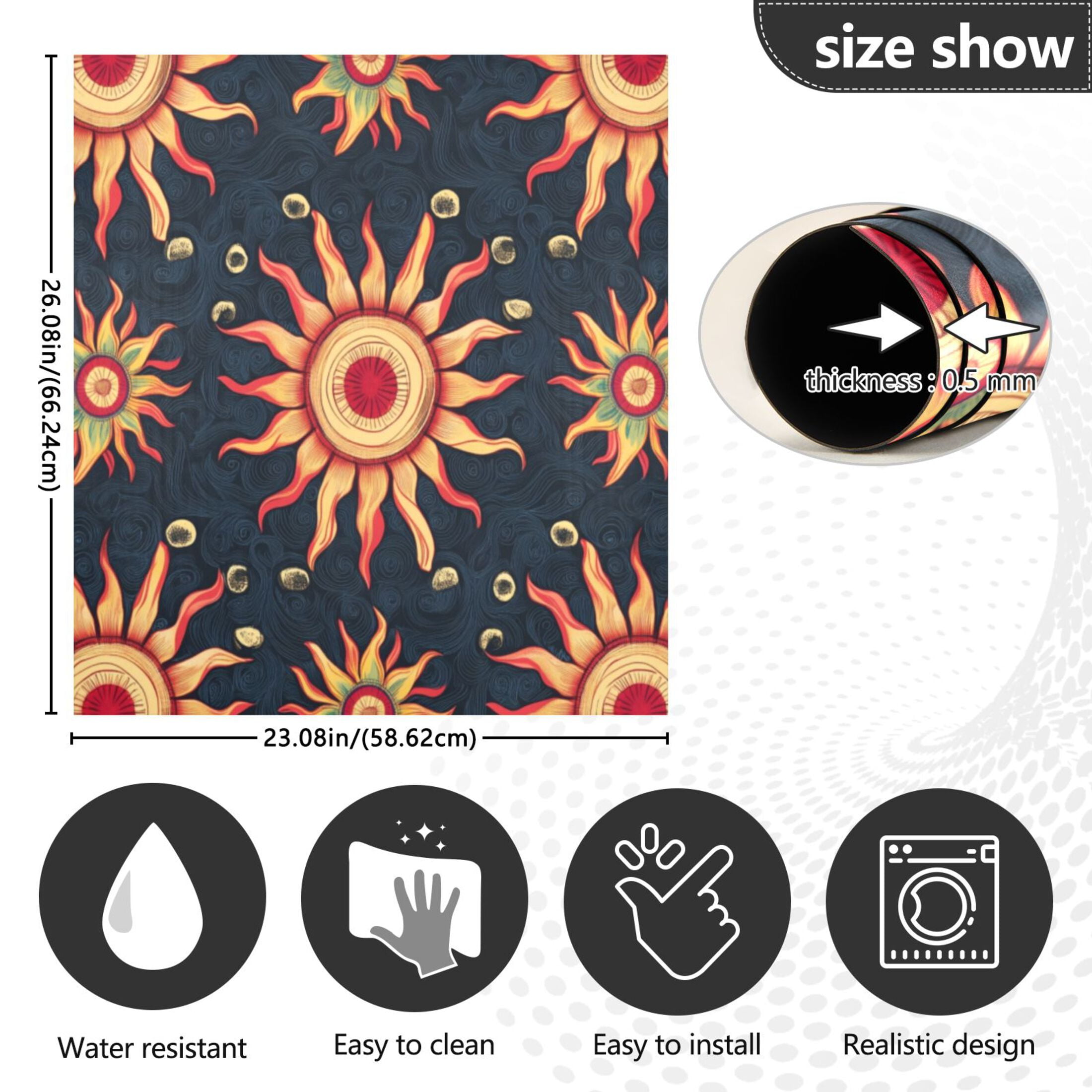 Dishwasher Magnetic Sticker 23x26 Inch Refrigerator Magnetic Sticker Washing Machine Magnetic Sticker Kitchen Panel Magnetic Sticker Home Decor Cartoon Sun Seamless