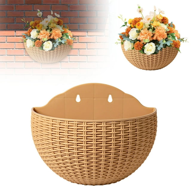 Vertical Wall Hanging Planter Decorative Imitation Rattan Half Round For Indoor Garden Balcony Shelf Fence Decoration