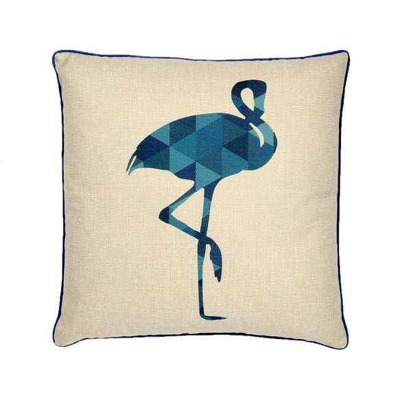 Navy Blue Flamingo With Polyester Insert Pillow