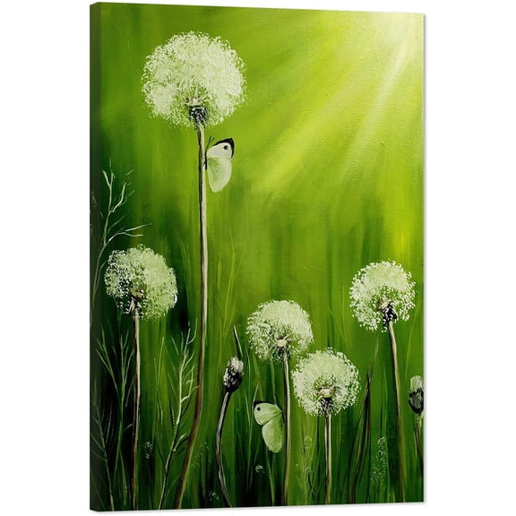 Dandelion Canvas Wall Art, Green Nature Plant Prints, Dandelion Canvas Painting for Farmhouse Wall Decor, Modern Poster Framed Artwork for Family Wall Decor 12x18"