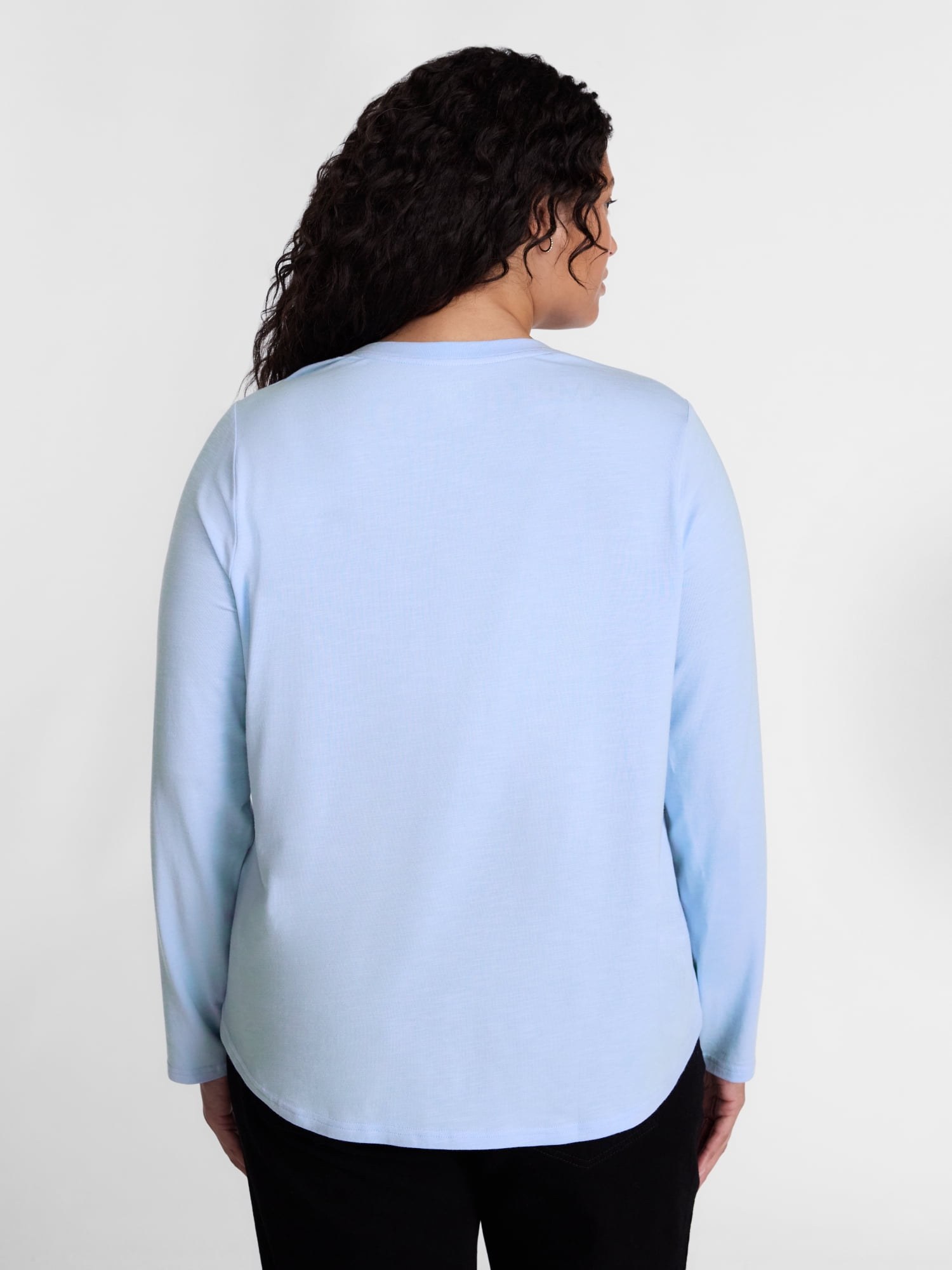 Terra & Sky Women's Plus Size V Neck Tee with Long Sleeves, Size 0X-5X