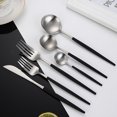 thumbnail image 4 of Juego de plata negra mate, juego de cubiertos moderno de acero inoxidable, juego de utensilios para el hogar y el restaurante, acabado satinado, apto para lavavajillas, 4 of 5