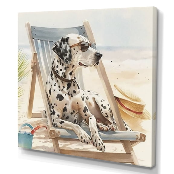 Designart Dog Lounging On The Beach With Sunglasses I Canvas Wall Art