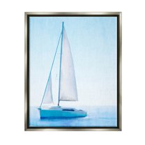 Stupell Industries Sailboat Drifting Blue Ocean Sky Graphic Art Luster Gray Floating Framed Canvas Print Wall Art, Design by Kim Allen