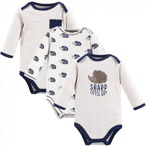 Touched by Nature Baby Boy Organic Cotton Long-Sleeve Bodysuits 3pk, Hedgehog, Preemie
