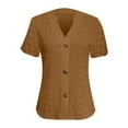 thumbnail image 4 of Fartey Button Down V Neck Shirts for Women Summer Short Sleeve Tunic Tops Fashion Solid Color Tshirts Business Casual Work Blouses Brown M, 4 of 4