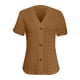thumbnail image 3 of Casual Primavera Tops para las Mujeres V-Cuello Torcido Botón Color Sólido Suelto de Manga Corta, Fácil Oficina Y Fiesta de Uso, 3 of 4