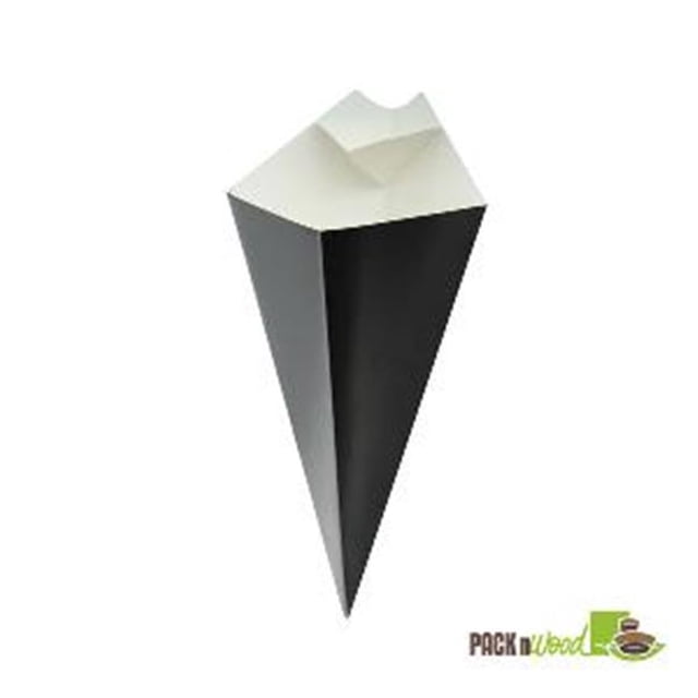 Packnwood 210CONFR2BLK Cône Noir avec Tasse à Sauce Intégrée - 8.94 Po.