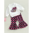 thumbnail image 3 of Bagilaanoe 2Pcs Toddler Baby Girl Boy Valentine's Day Outfits Letter Heart Print Long Sleeve Pullover Tops + Flare Trousers 6M 12M 18M 24M 3T 4T Kids Long Pants Set, 3 of 9
