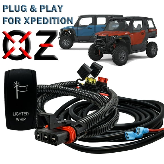 OZ-USA 10ft. Pulse Power Bus Bar Plug & Play Wire Harness with On/Off Rocker Switch for Whip Lights Compatible with 2024 Polaris XPEDITION XP ADV Ultimate Northstar Premium