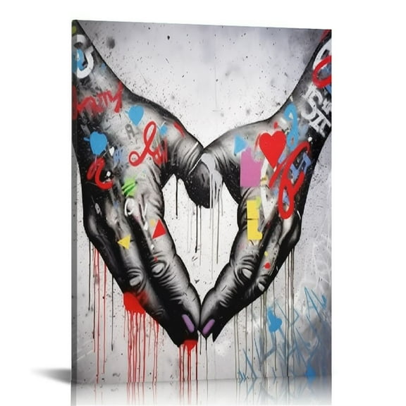 COMIO Graffiti Wall Art Heart Gesture Poster Graffiti Art Colorful Artwork for Wall Graffiti Canvas Wall Art Graffiti Poster Wall Decor Street Graffiti Art for Living Room Bedroom Decor