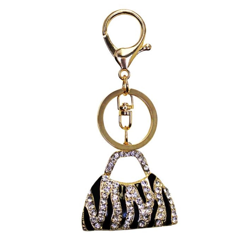 Black Fish Keyring Rhinestone Crystal Charm Pendant Purse Handbag Keychain Gift 