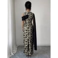 thumbnail image 2 of Black Womens Textured Golden Floral Jacquard Maxi Dress With Chiffon Shawl, One-Shoulder Elegant Evening Gown, 2 of 8