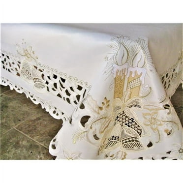 Sinobrite H8675-E-68x104 68 x 104 in. Gold Candle & Bells Tablecloth