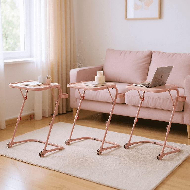 Homy Casa Folding TV Tray Table with Cup Holder, Adjustable Snack