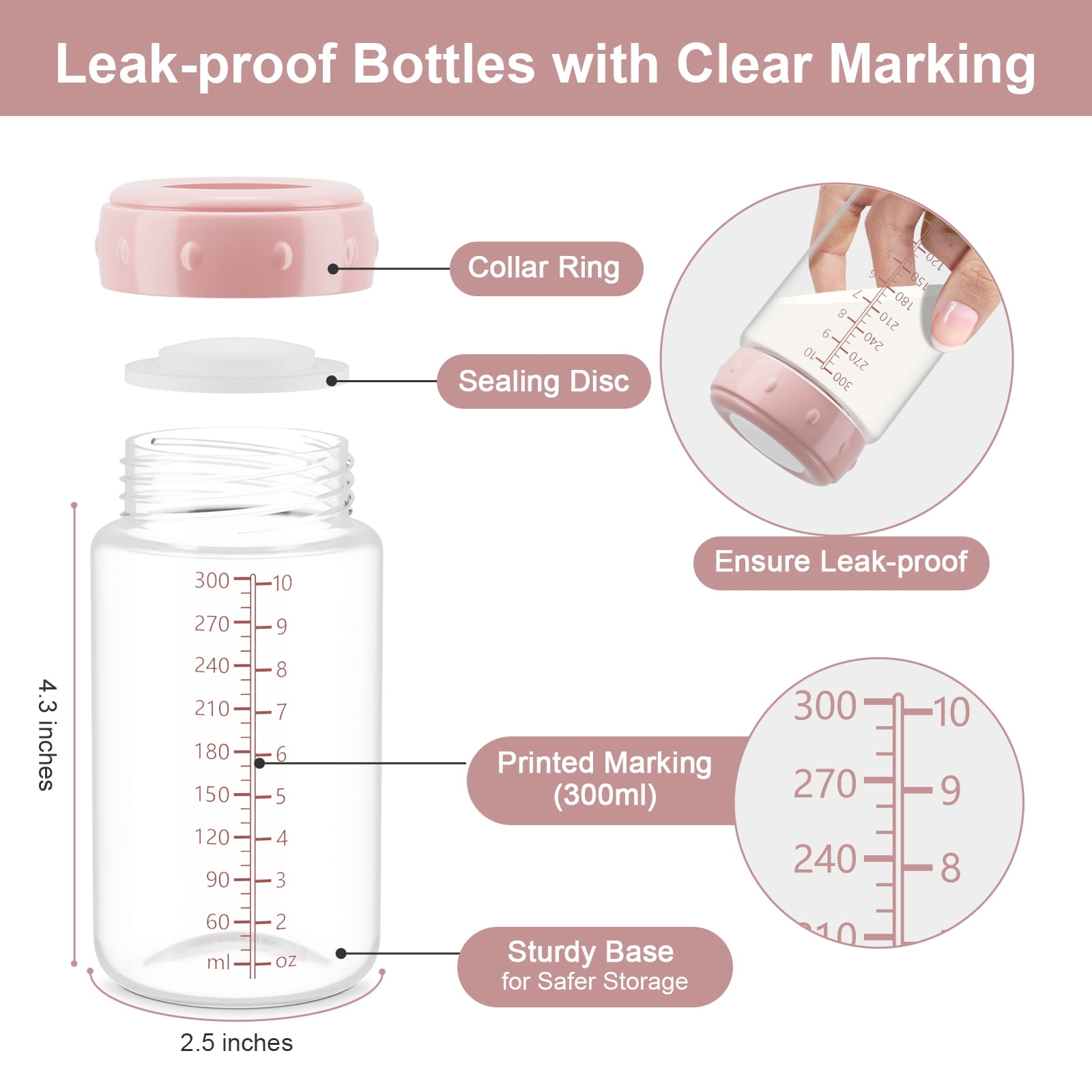 6PCS Breastmilk Storage Bottle for Momcozy Breast Milk Cooler, Wide-Neck Baby Bottles for Pumping Fit Spectra Flange, Spectra Collection Bottles for Fridge, Breastfeeding Essential, 10 oz