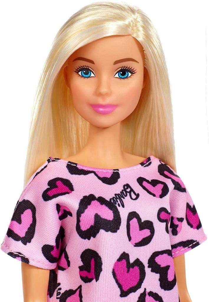 Barbie Doll, Blonde, Wearing Pink Heart-Print Dress And Shoes