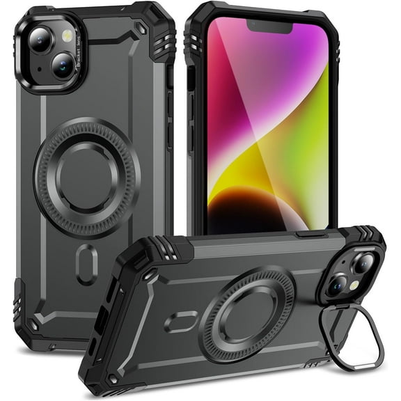 Case for iPhone 11,Military Grade Drop Full-Body Shockproof Protective Lens Holder Kickstand TPU PC Wireless Magnetic Phone Case for iPhone 11,6.1 inch(Gray)