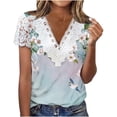 thumbnail image 4 of AUNVITO Women's Fashion V-Neck Short Sleeve Top with Digital Lace Random Print Casual and Trendy Style, 4 of 5