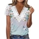 thumbnail image 1 of Camisetas de Manga Corta con Cuello en V para Mujeres Impresas con Botón Blusas Casuales de Moda de Verano Ajuste Regular, 1 of 5