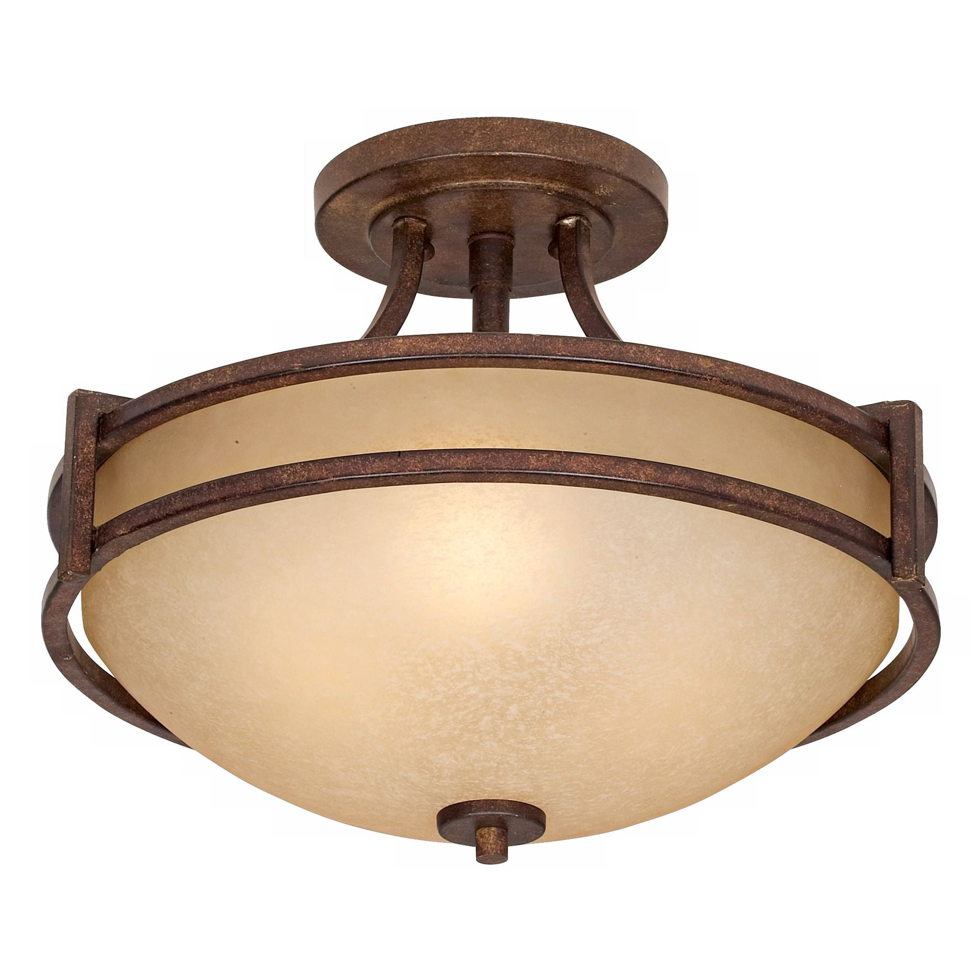 Franklin Iron Works Rustic Farmhouse Ceiling Light Semi Flush Mount Fixture Bronze 18" Wide Cream Scavo Glass Bowl Bedroom Kitchen