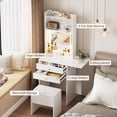 thumbnail image 2 of Montary MDF Vanity Desk w/ Foldable LED Mirror - 2 Drawers & Stool for Teens/Adults, Bedroom (White, 18"W), 2 of 8