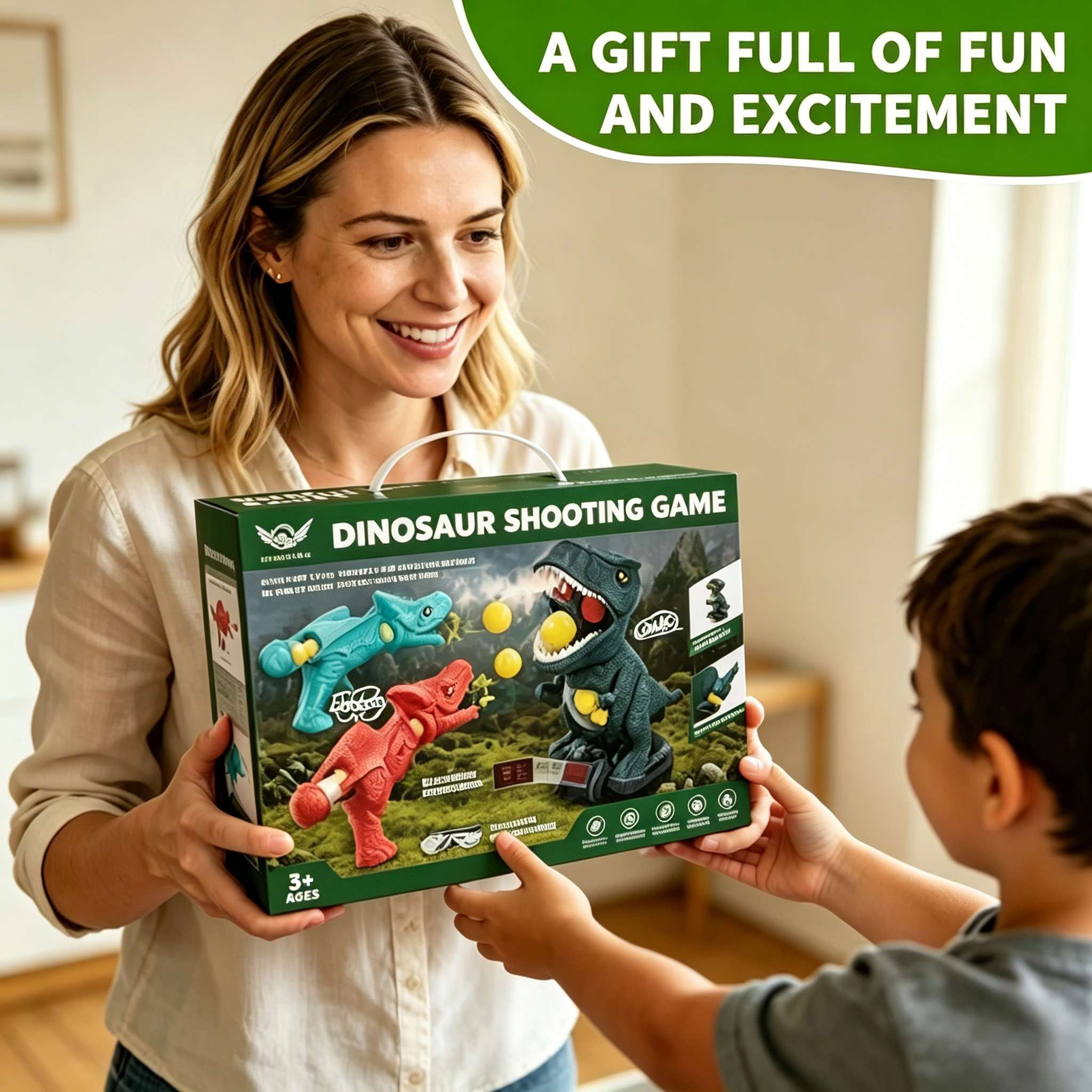 Tigozz Dinosaur Shooting Game with Electronic Scoring Target and Mist Spray, Outdoor Indoor Toys with 2 Air Pump Guns for Boys Girls Age 3-8