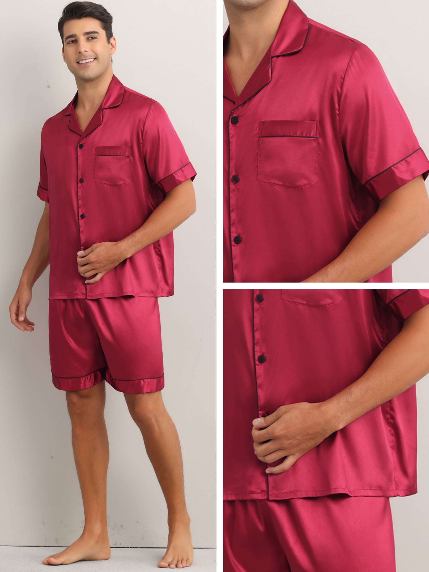 DARING DIVA Men's 2-Piece Short Sleeve Sleepwear Loungewear Pajama L Red