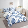 thumbnail image 3 of Manfei Vinatge Paisley 7 Pieces Bedding Comforter Set,Boho bohemian Full Bedding Set,Blue White Fitted Sheet Flat Sheet For Kids,Luxury Bedroom Decor Reversible, 3 of 8