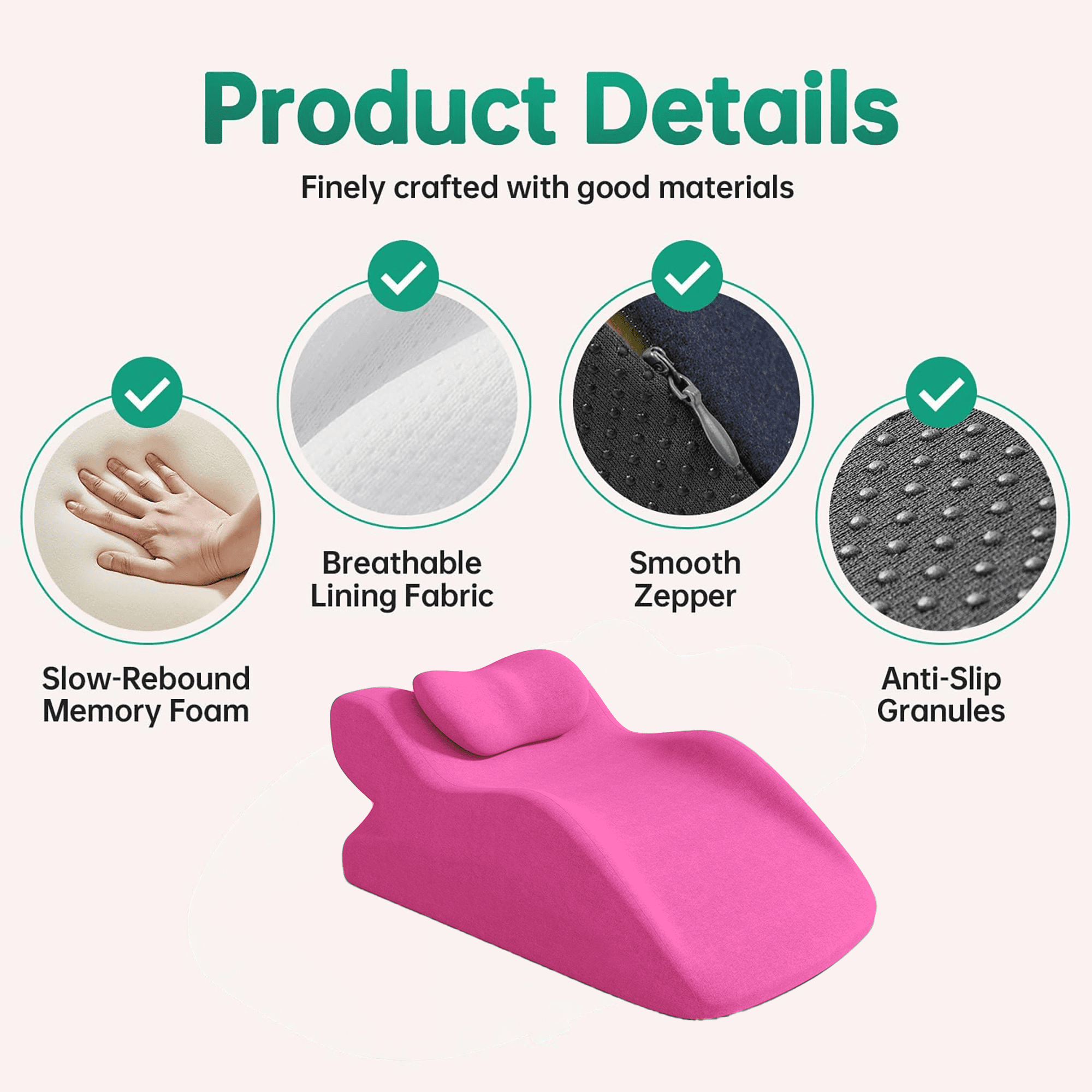 BINBANK Bed Wedge Pillow, Memory Foam Reading Pillow for Back Support, Pink