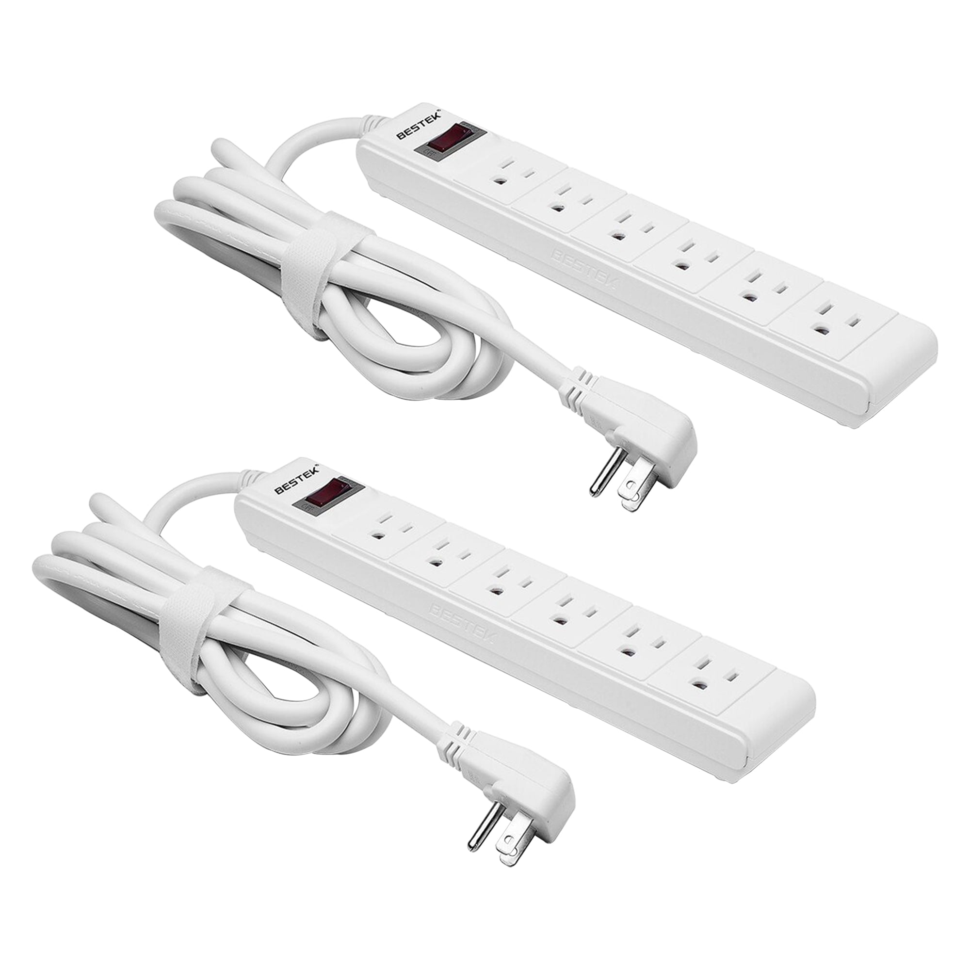 Bestek MRJ6005 6Outlet Surge Protector with 6Foot Long Cord 2 Pack