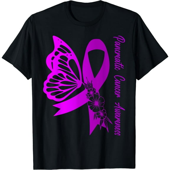 Pancreatic Cancer Awareness Butterfly Purple Ribbon Support T-Shirt