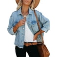 thumbnail image 3 of Aunavey Women's Jean Jacket Frayed Washed Button Up Cropped Denim Jacket With Pockets, 3 of 7