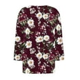 thumbnail image 4 of Sokhug 3/4 Sleeved Shirts Blouse Square Neck Pleated Floral Printed T-shirt Casual Tops for Women, 4 of 5