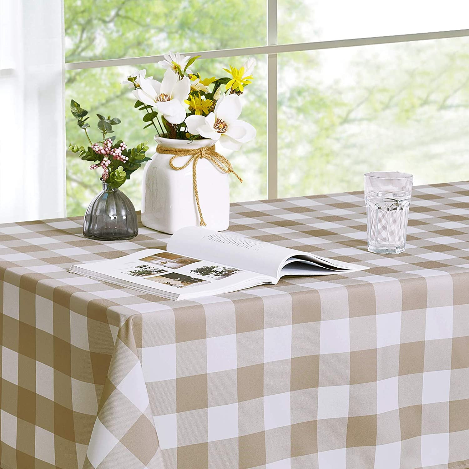 Eayy Table Cloth Washable Spillproof Wrinkle Free 6 8 Seat Cover For Banquet Cafes Holiday Dinners Kitchen Farmhouse Red And Black Checd 60 X 102 Inch Canada Eayy Table Cloth Washable, What Size Is A 8 Seater Table Cloth