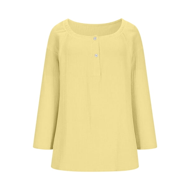TaTaai Ladies Long Sleeve Notch Neck Loose Casual Pullover Top Fashion Button Detail Blouse Soft Comfortable for Daily Work Travel Shopping Streetwear Wear Gift