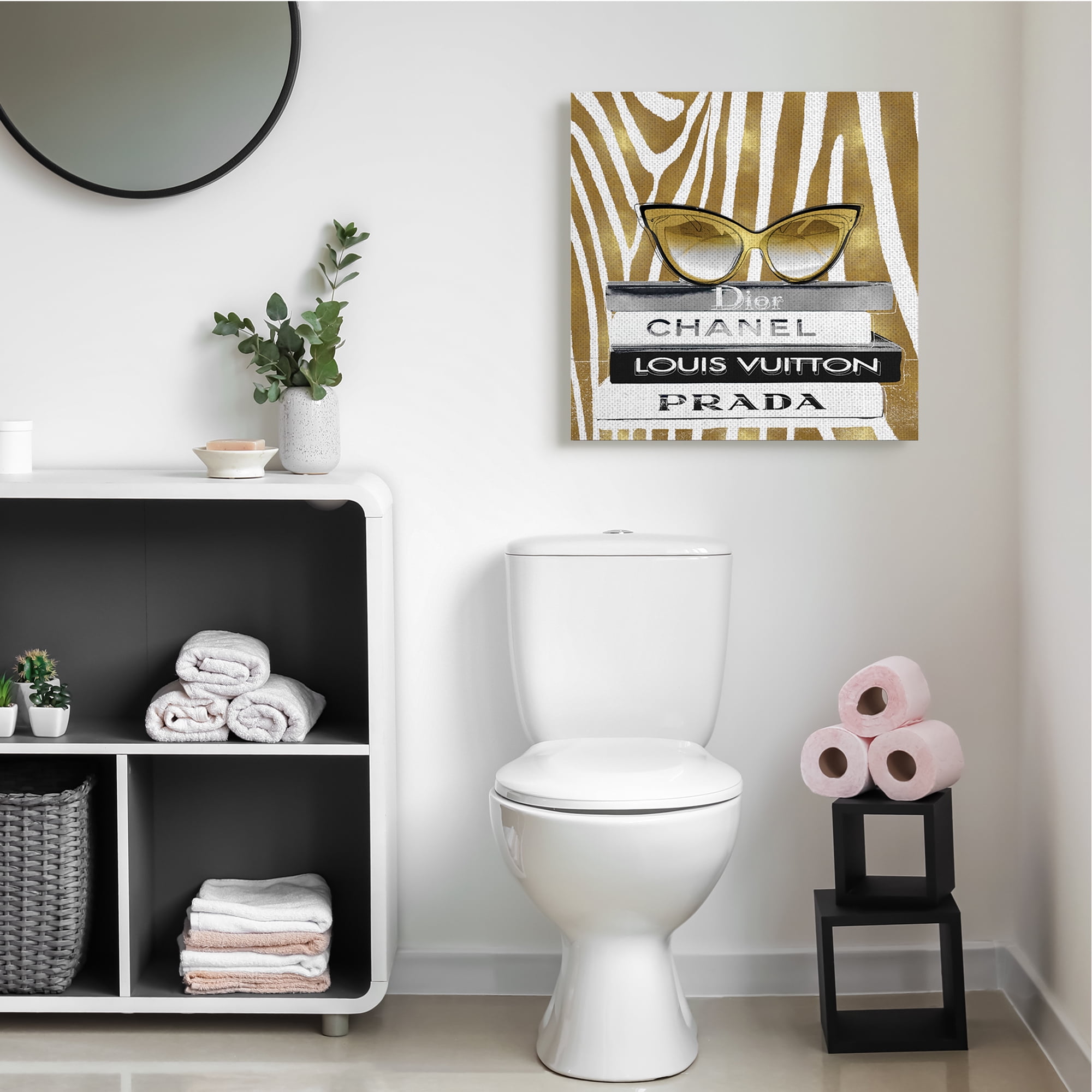 Stupell Industries Fashion Sun Glasses Designer Books Gold Zebra Pattern Beauty & Fashion Painting Gallery Wrapped Canvas Art Print Wall Art, 36 x 36