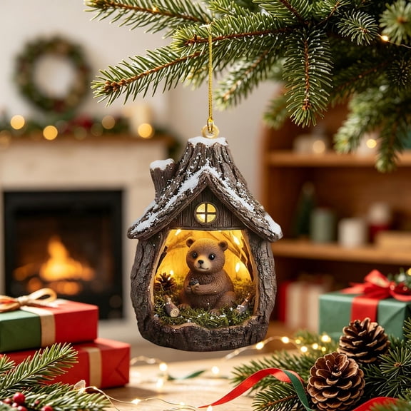 Flat Acrylic Winter Woodland Christmas Ornament, Snow Forest House Hanging Decor, Holiday Keepsake Pendant for Christmas Tree and Wreath Display