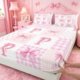 thumbnail image 4 of meiyoeat Pink Ribbon Bowknot King Sheets For Girls,Cute Bowtie Alphabet Print P Bedding For Kids,4-Piece, 4 of 6