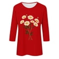 thumbnail image 4 of DDAPJ pyju 3/4 Length Sleeve Womens Tops Floral Graphic T Shirt Dressy Casual Round Neck Blouse Tees on Sale Red M, 4 of 5