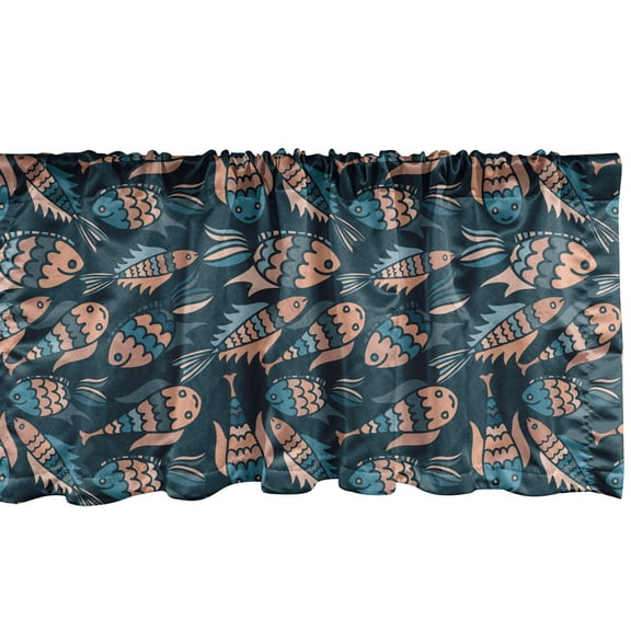 Ambesonne Sea Theme Valance Pack of 2, School of Fish Summer, 54"X12", Dark Petrol Blue Salmon
