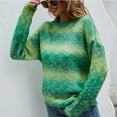 thumbnail image 5 of Buigttklop Sweaters for Women Women'S Long Sleeve Round Neck Color Stripe Pullover Casual Sweater Green, 5 of 6