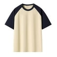 thumbnail image 1 of Blusas y camisas de manga corta y cuello redondo para hombre, blusas casuales de bloque de color con mangas raglán y cuello redondo conciso para hombre., 1 of 3